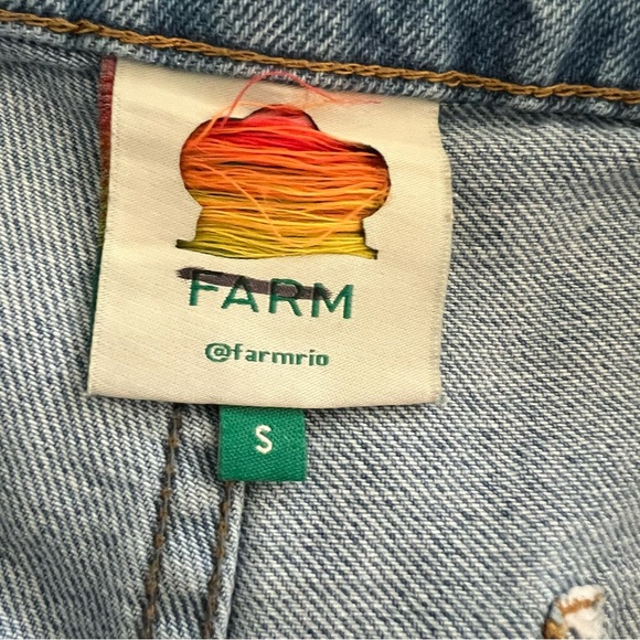 Farm Rio Embroidered Floral Wide-Leg Jeans Raw Hem Flower Bird Size Small - Picture 8 of 15